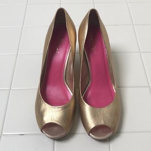 Lilly Pulitzer Gold Peep Toe Wedges